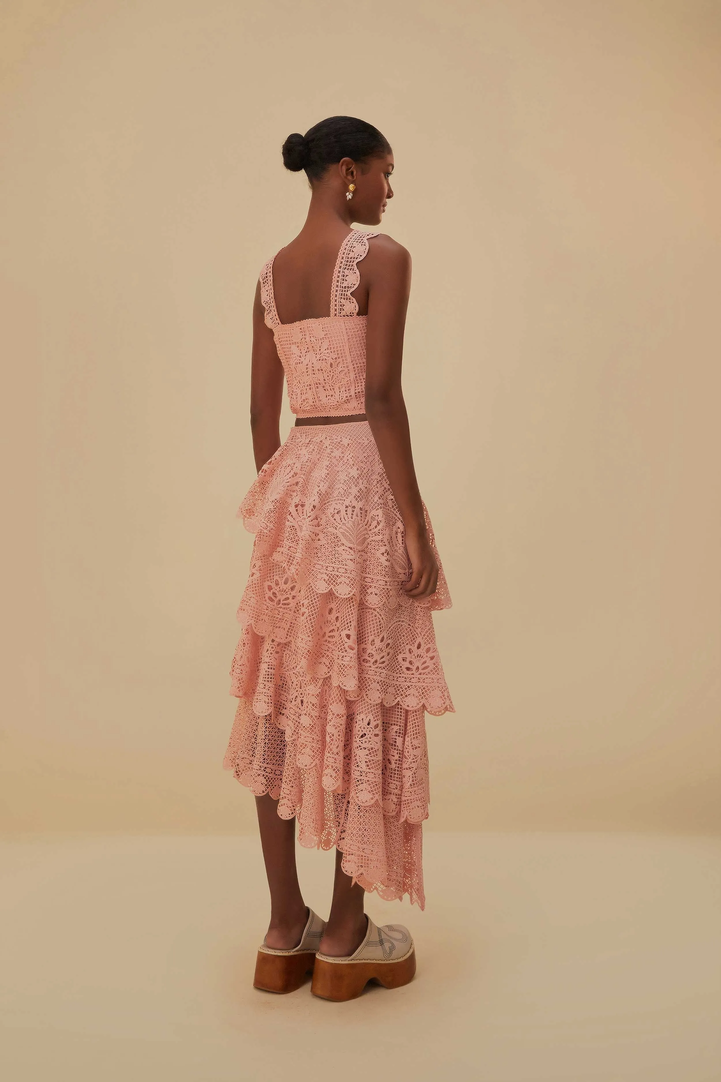 Light Pink Guipure Layered Maxi Skirt Office Appropriate Sophisticated Casual