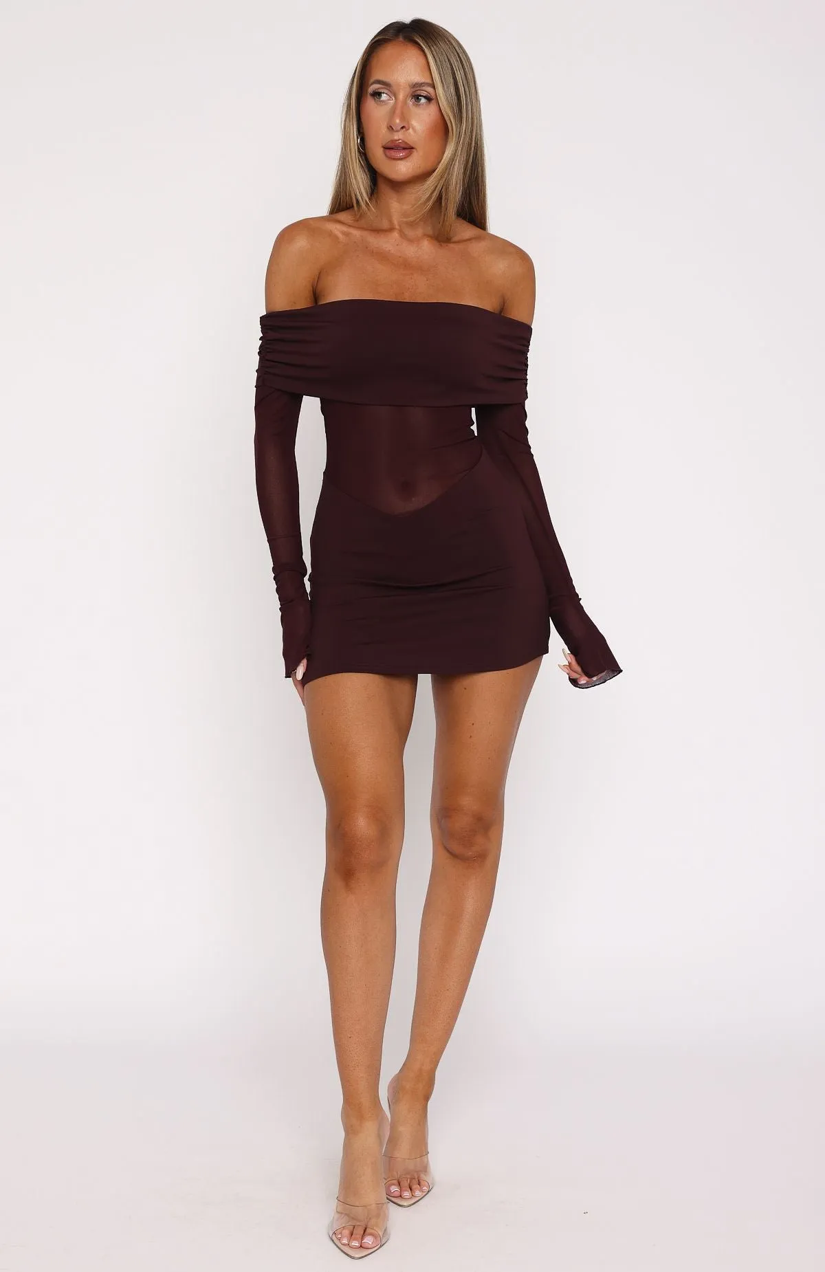 Own Your Story Long Sleeve Mini Dress Burgundy Princess Glow