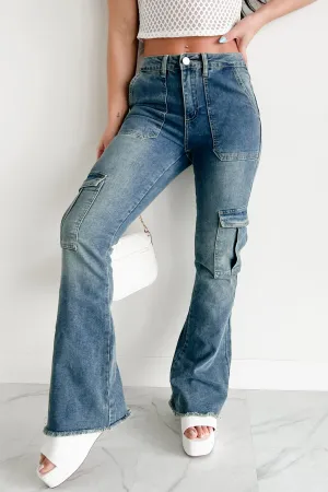 Rome High Rise Cargo Flare Indigo Reign Jeans (Medium) Vintage Shirt