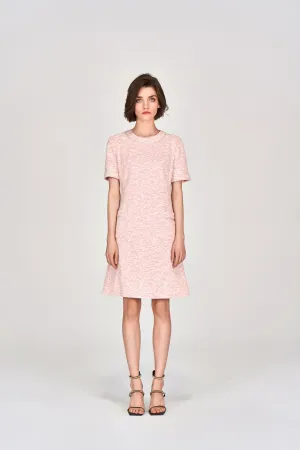 Foldable Hem 4Way Stretch Digitized Pink Tweed Dress