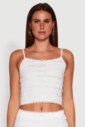 Madden Girl Textured Knit Lace Detail Cropped Cami Rough Terrain Stretchable Fabric