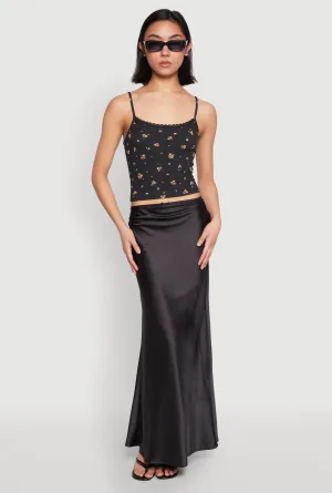 Multi Panel Limited Edition Ribbed Knit Lace Trim Ditsy Print Cami