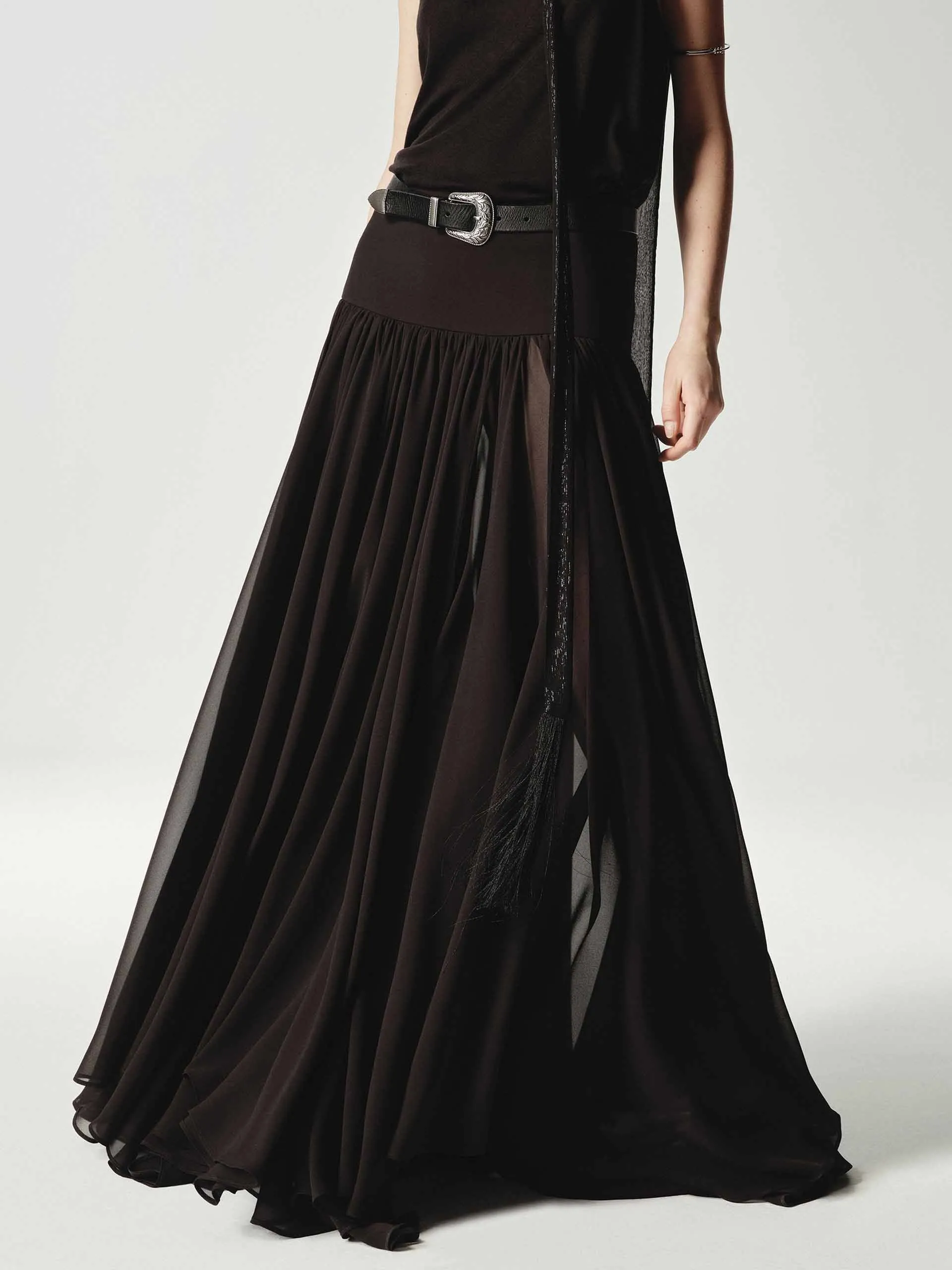 Pleated Flowy Maxi Skirt Street Ready Smart Casual