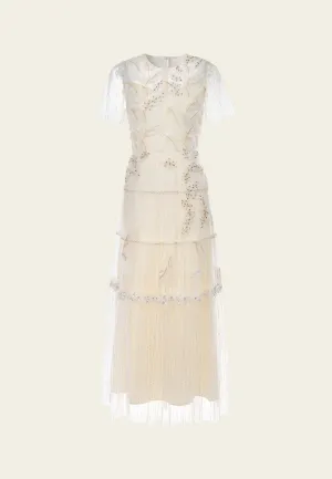 LightweightKnit Embellished Crystal-detail Panelled Mesh Dress