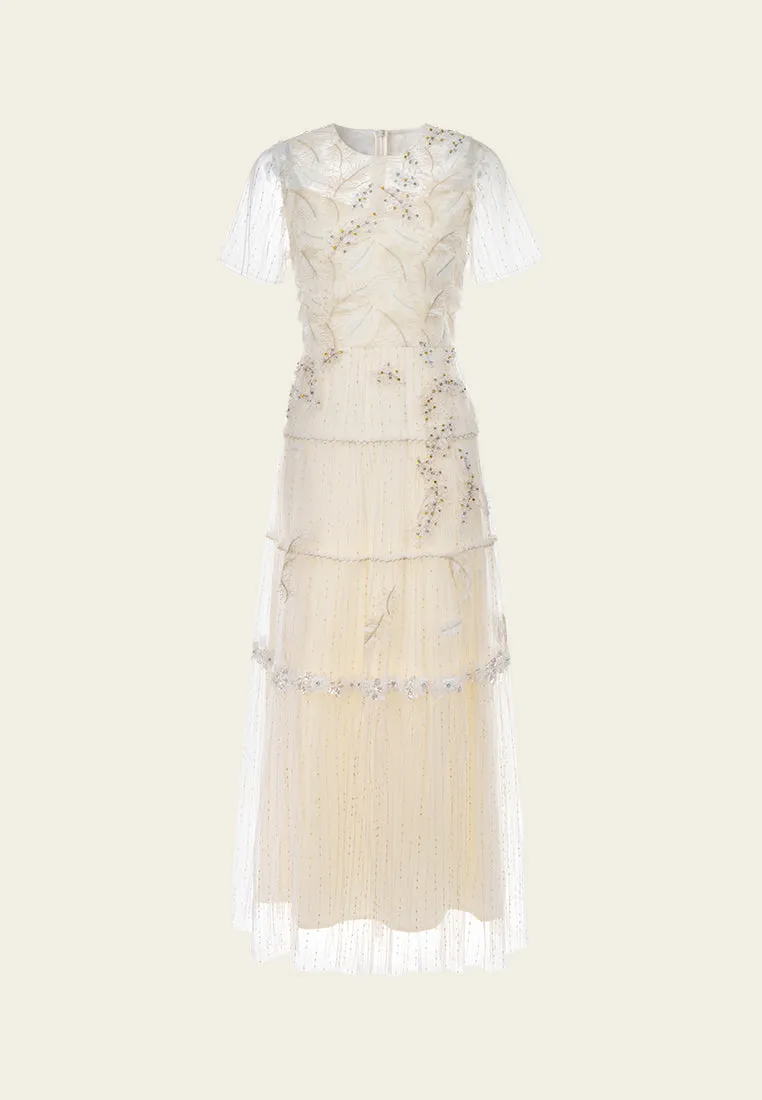 LightweightKnit Embellished Crystal-detail Panelled Mesh Dress