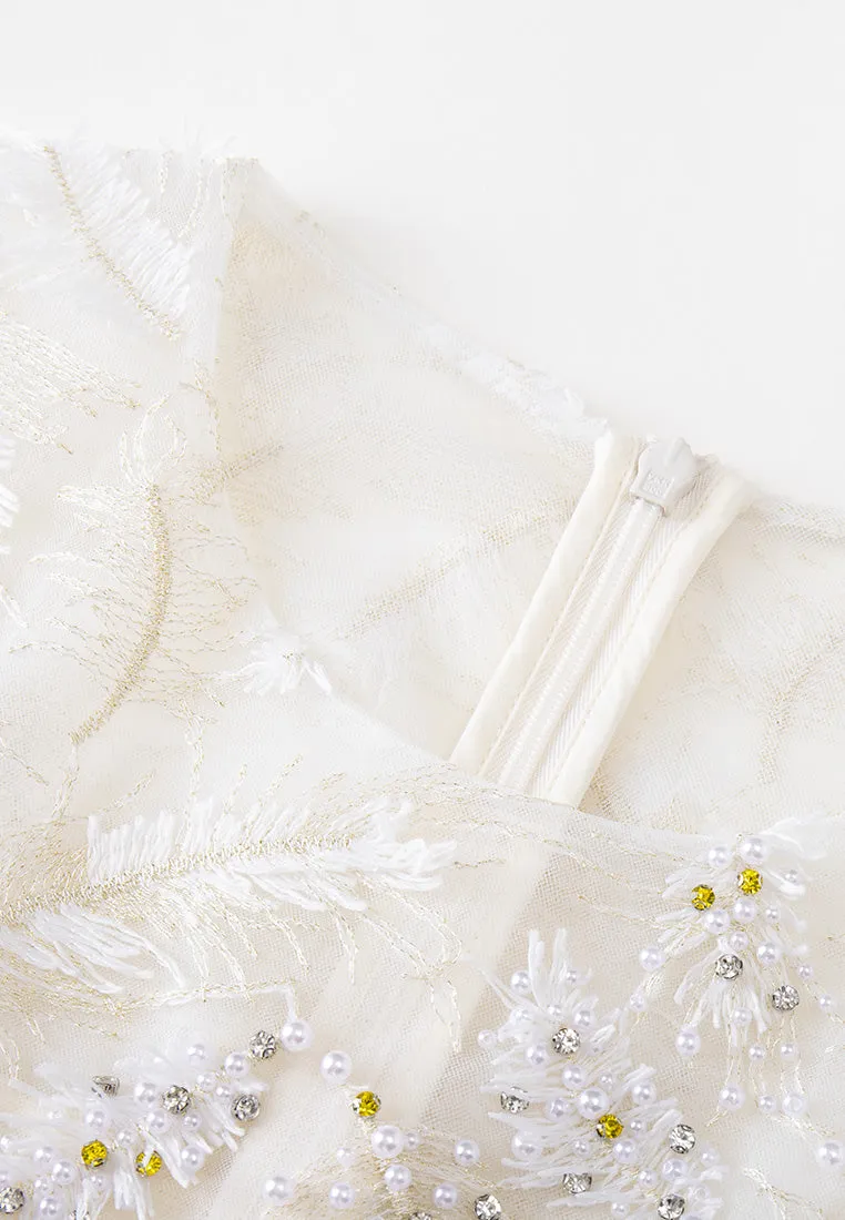 Embellished Crystal-detail Panelled Mesh Dress Adjustable drawstring