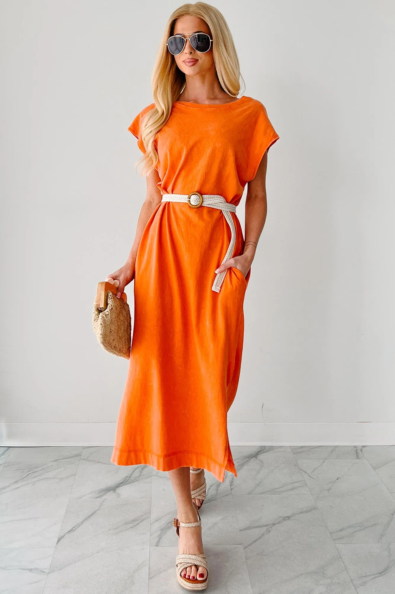 Sundays In Bed Sleeveless Midi Dress (Orange) Sophisticated Touch