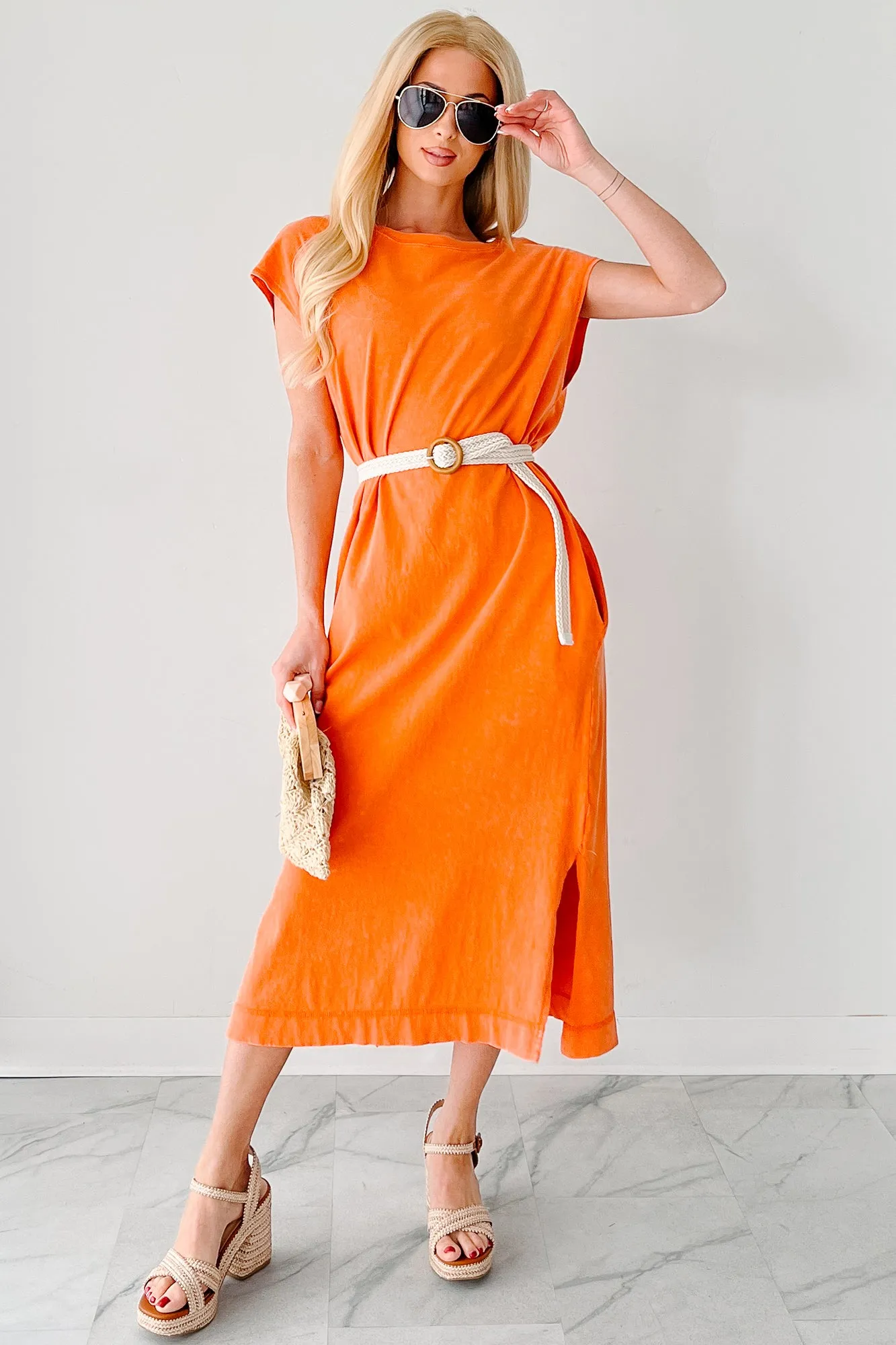 Sundays In Bed Sleeveless Midi Dress (Orange) Easy Style
