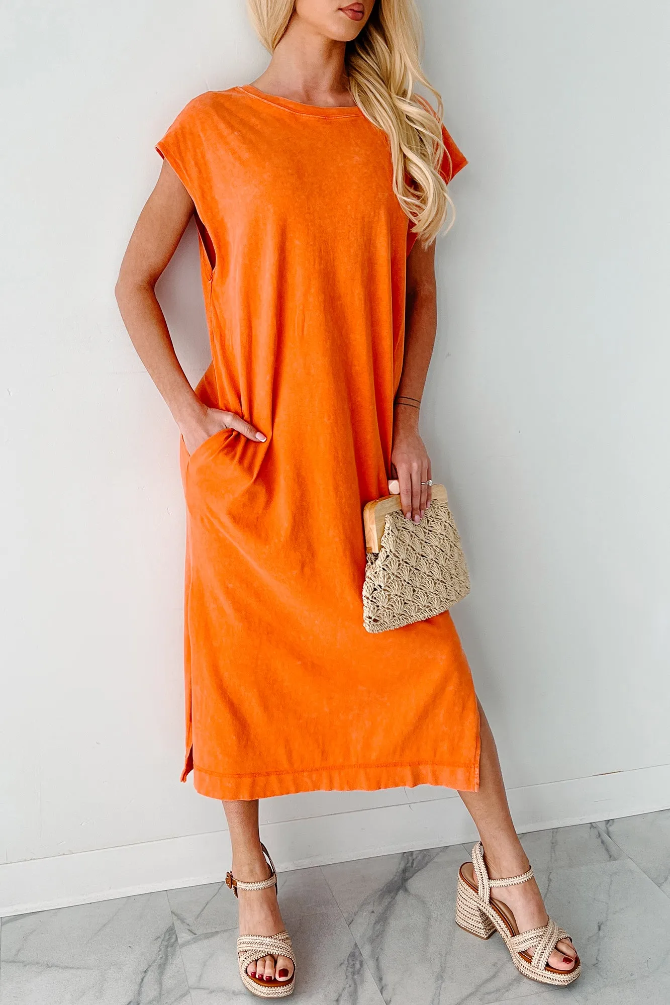 Sundays In Bed Sleeveless Midi Dress (Orange) Toast Time All Season Wear