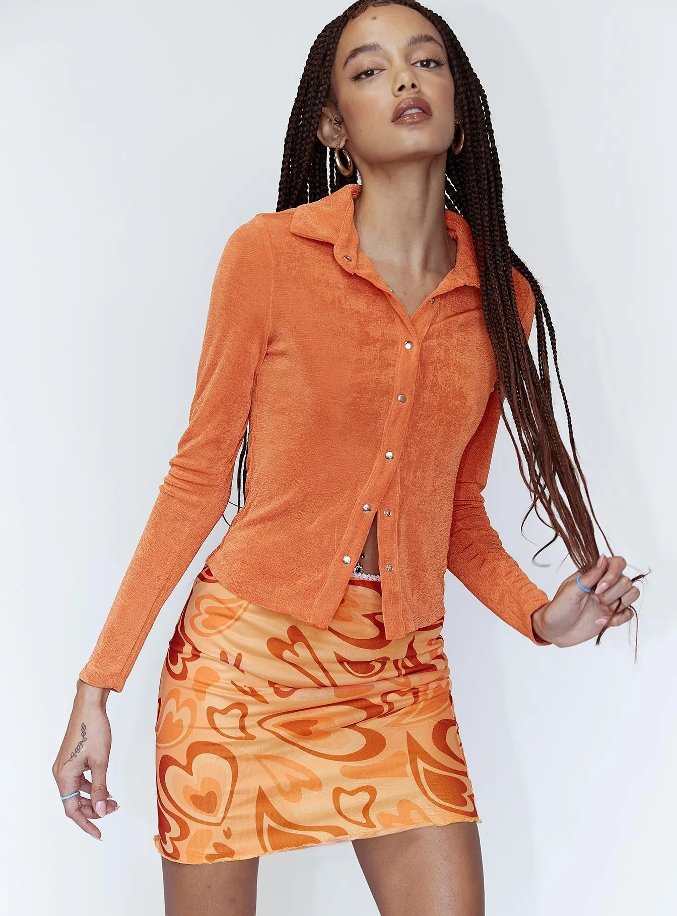 Theordore Mini Skirt Orange Sequined Finish Mall Brand Look