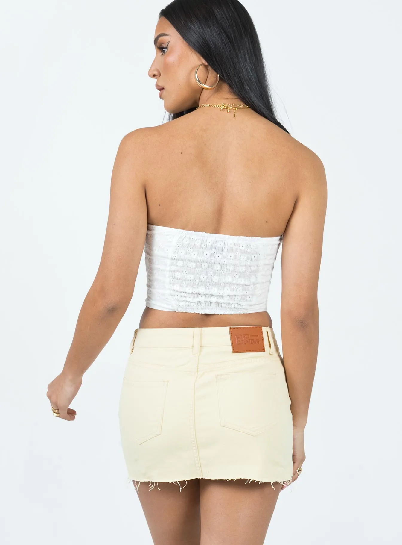 Tianna Cream Denim Mini Skirt Mid Rise anti static