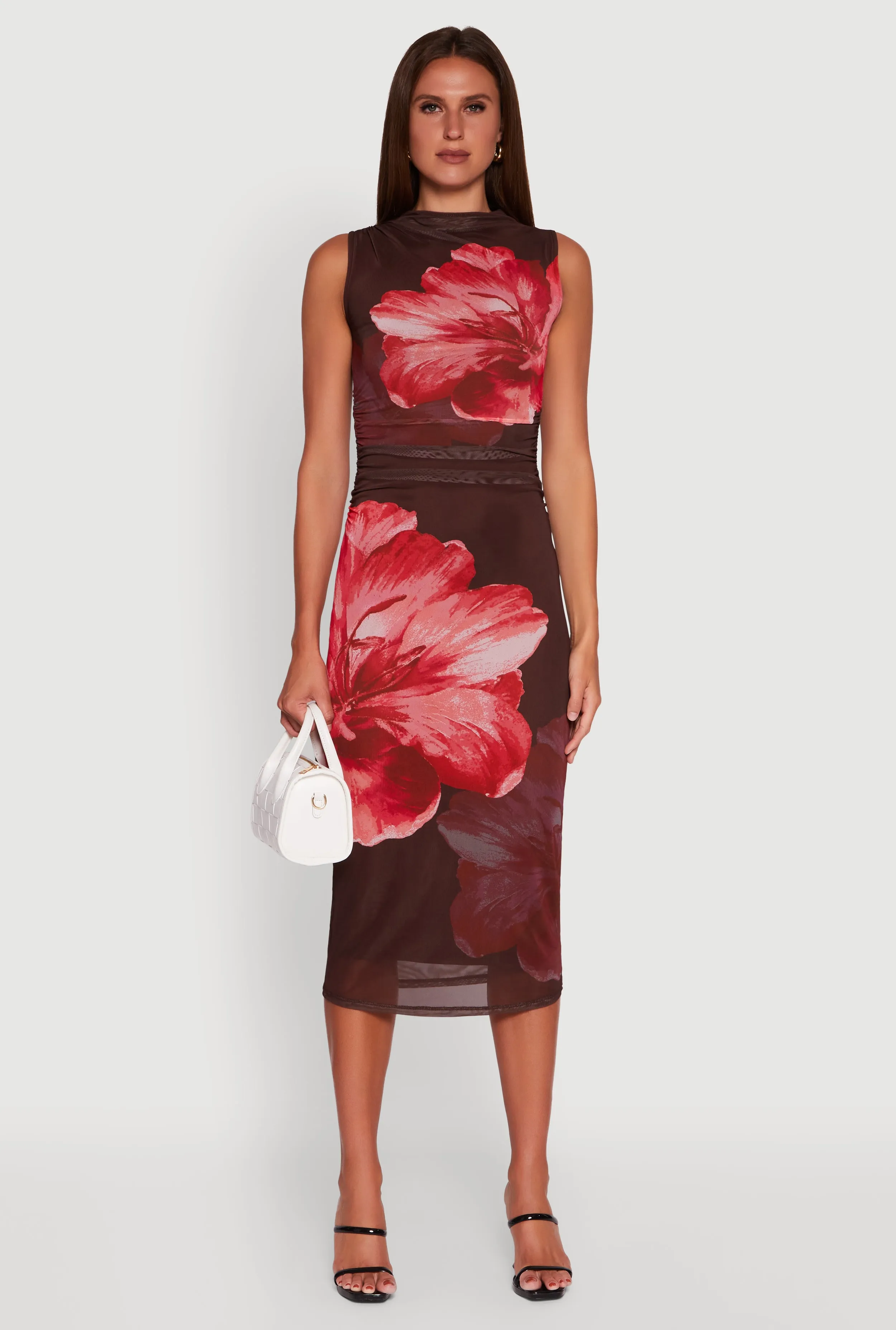 Ball Night Quick Change Madden Girl Floral Mesh Ruched Side Midi Dress