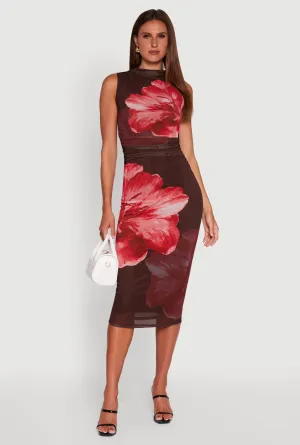 music concert Elegant office dress Madden Girl Floral Mesh Ruched Side Midi Dress