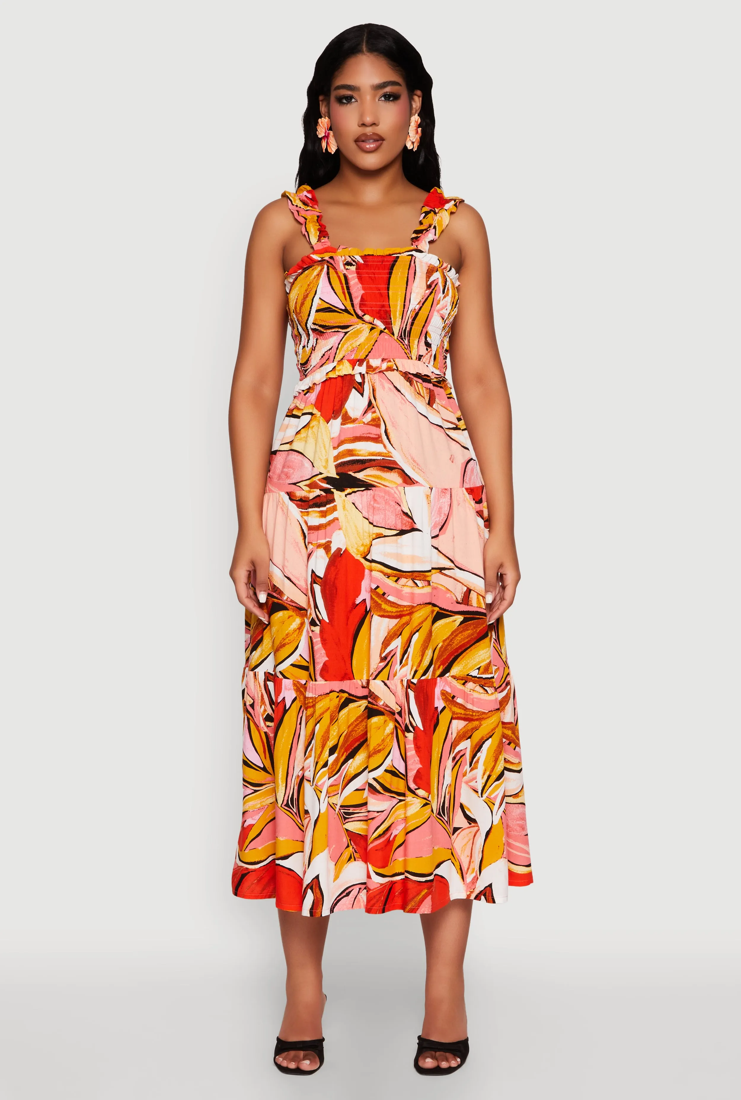 Printed Pattern Smocked Tiered Dress Minimalist Design