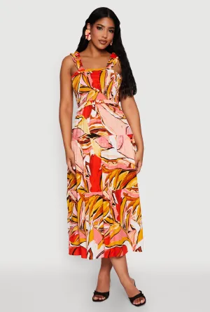 Bridal Mood Printed Pattern Smocked Tiered Dress