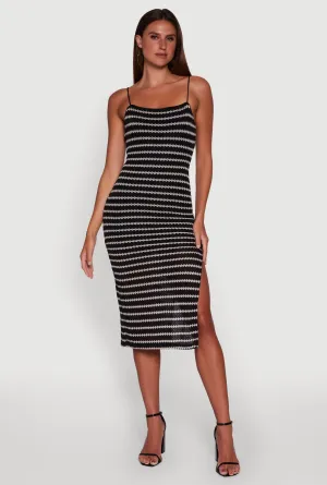 Striped Open Tie Back Side Slit Bodycon Dress Chic Layers Soft fabric knee-length dress