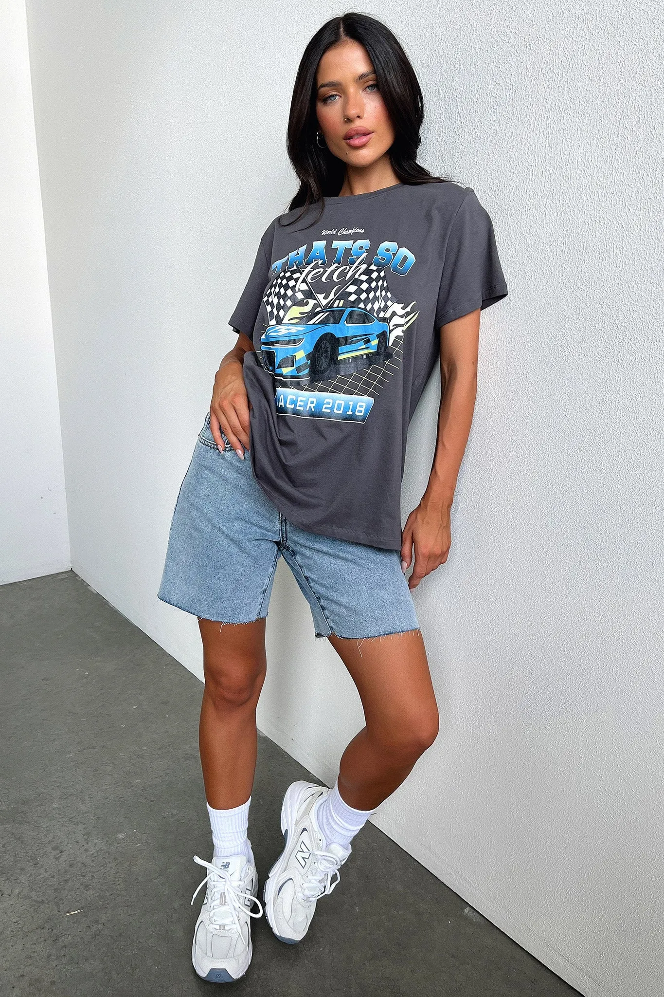Homestretch Oversized Tee - Charcoal Quality Fabric