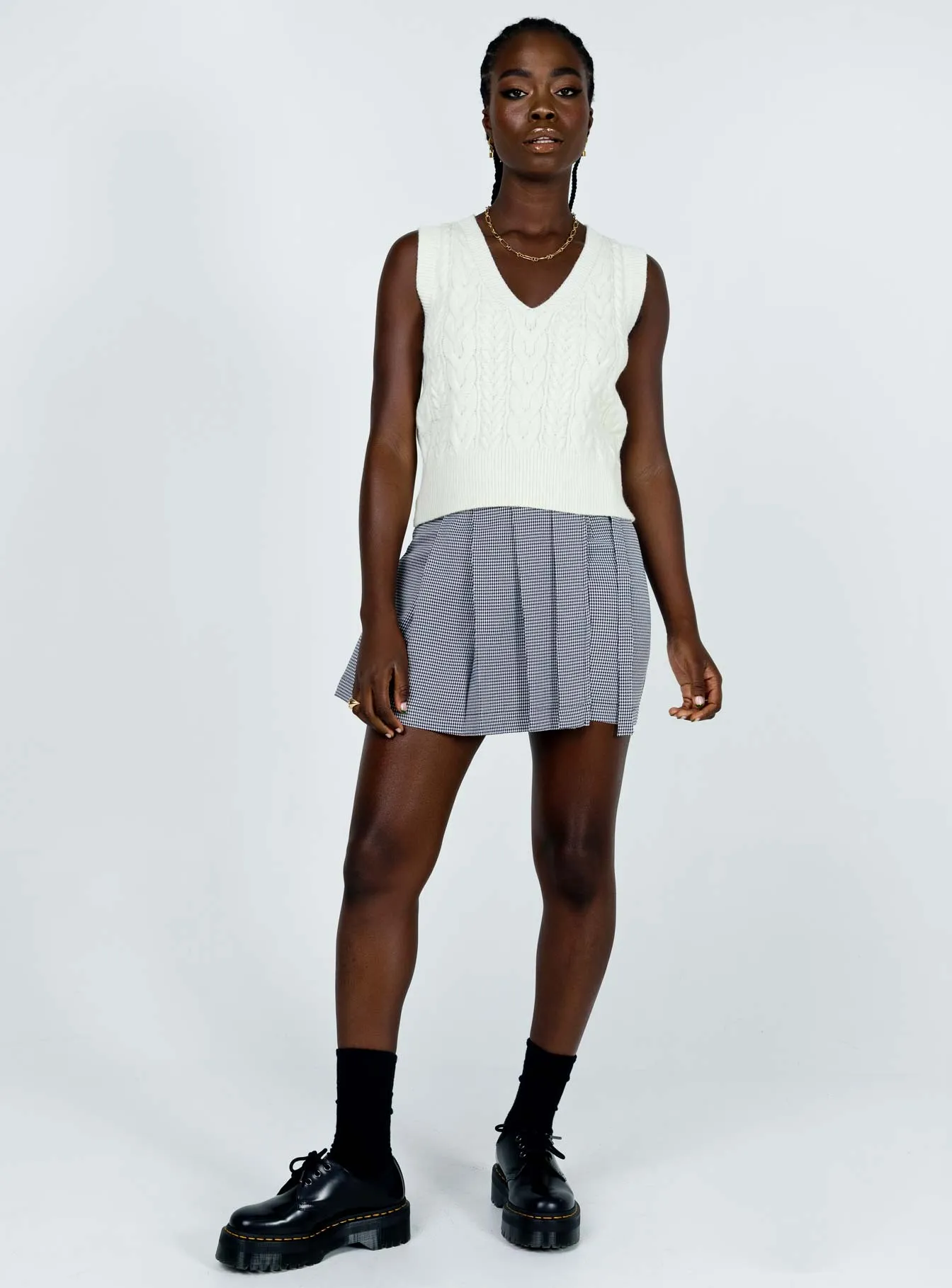 Hand Painted Relaxed Vibe St Trinians Mini Skirt Black / White
