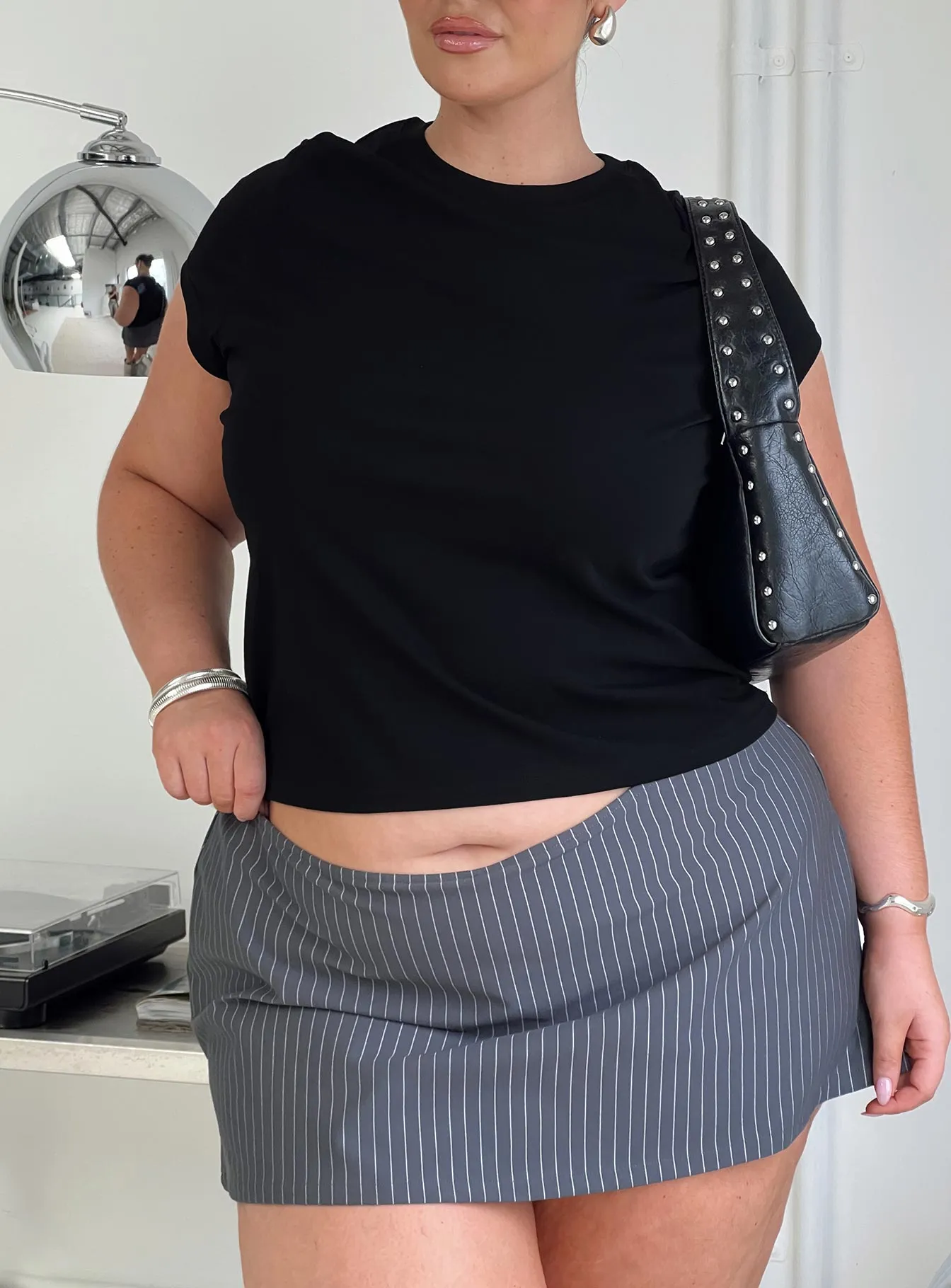 Can't Sleep Skort Charcoal Stripe Curve premium fabric Hand Stitched