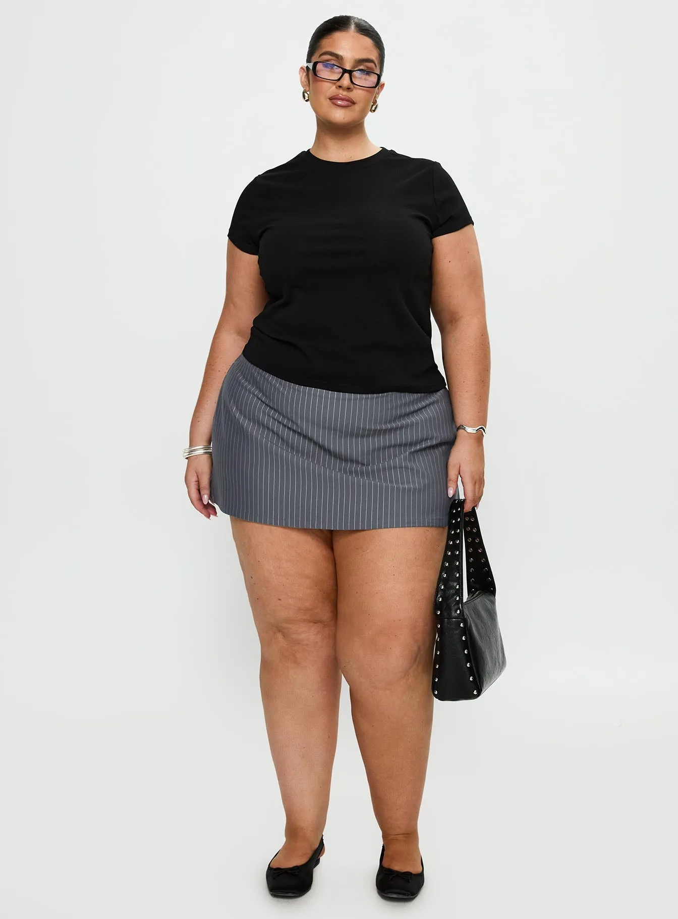 Contemporary Design Bold Print Can't Sleep Skort Charcoal Stripe Curve