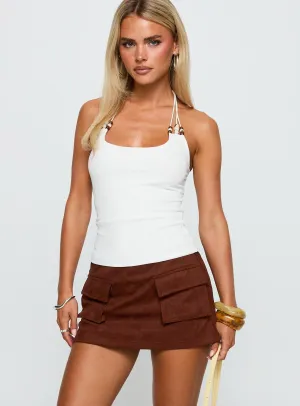 Ex Factor Faux Suede Skort Brown Comfy Wear Smart Edge