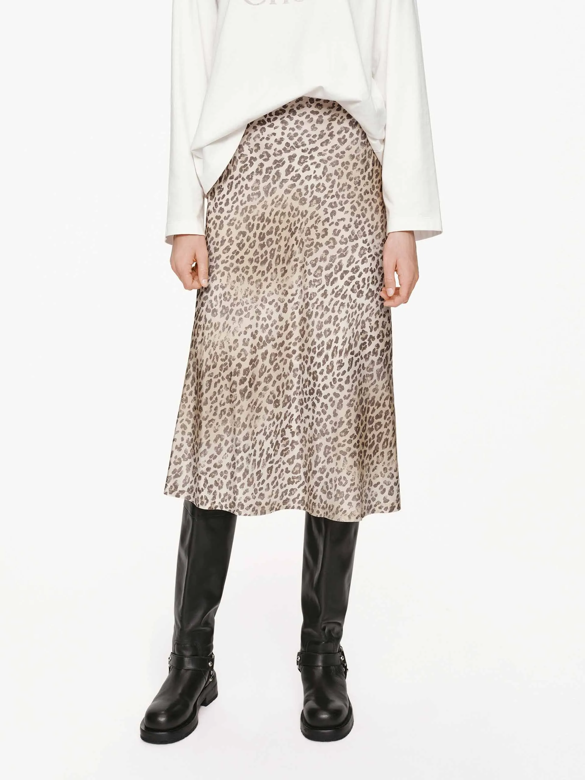 Built In Shorts Fresh Texture Leopard Print Silk Skirt