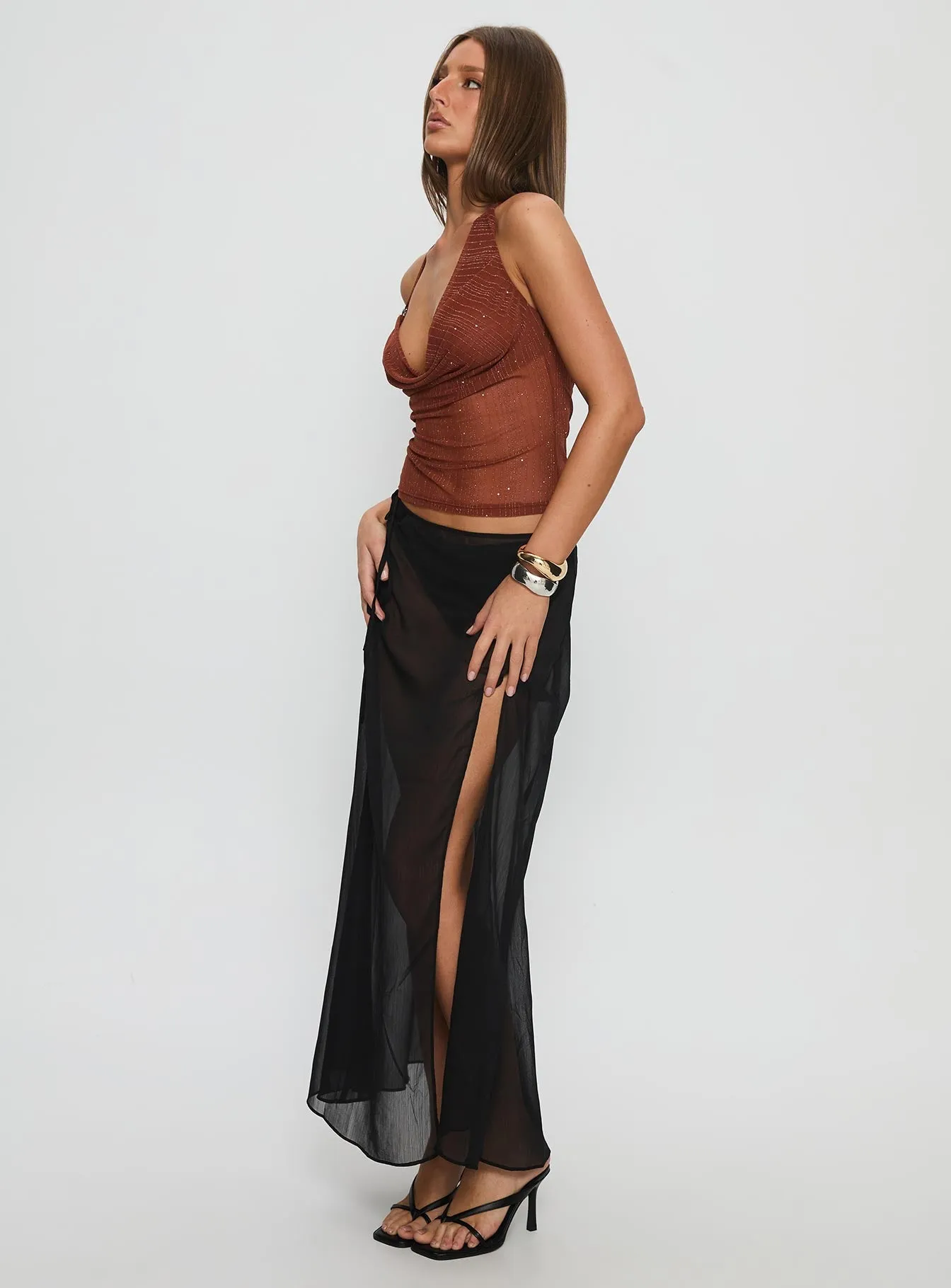 Onyxa Sheer Wrap Maxi Skirt Black Dance Practice Flexible Comfort