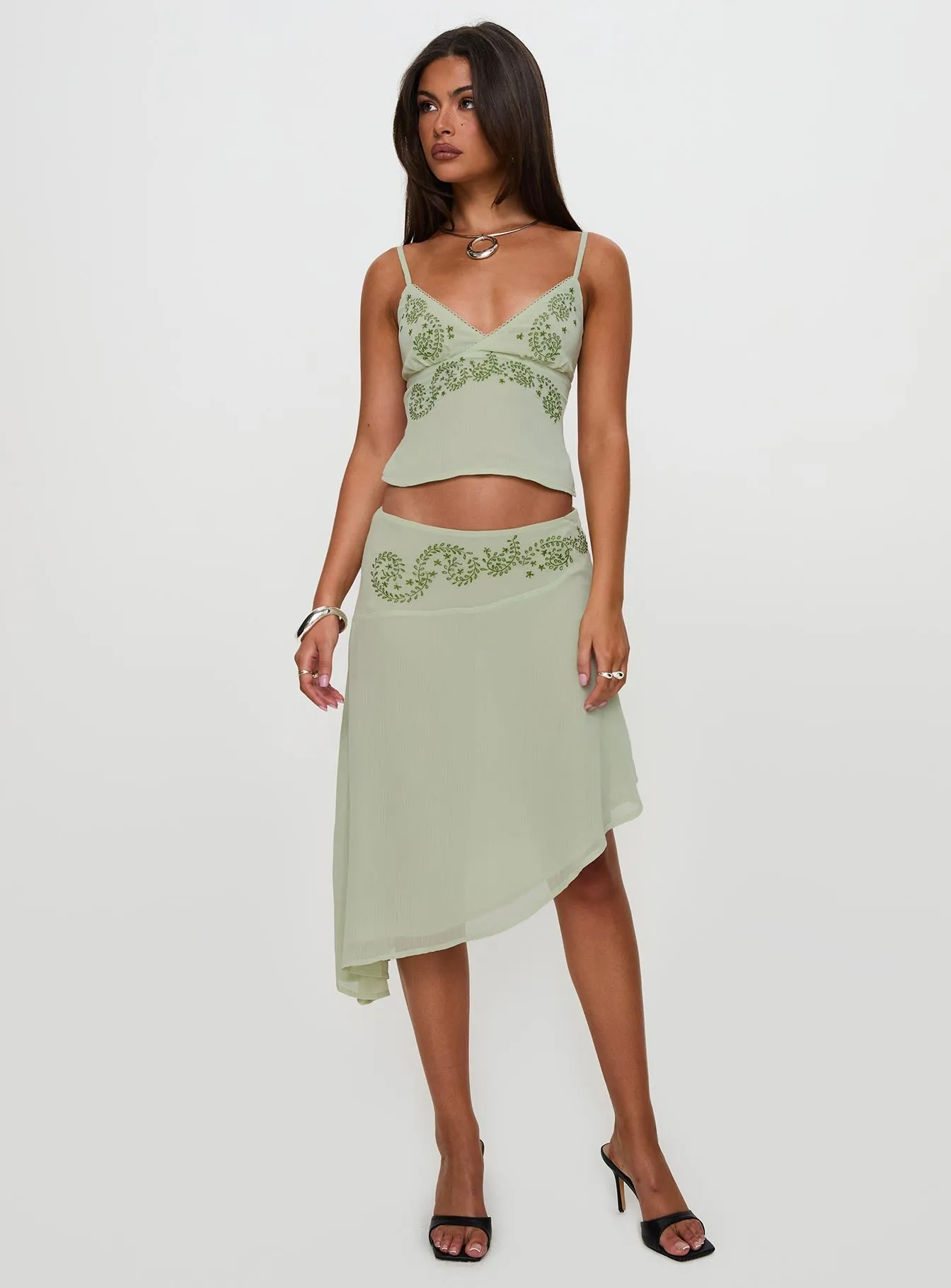 Pappilion Asymmetrical Midi Skirt Sage Petite Fall Favorite