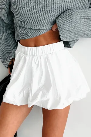 Yolanda Shorts Lined Bubbled Windbreaker Skirt (White) Glossy Texture