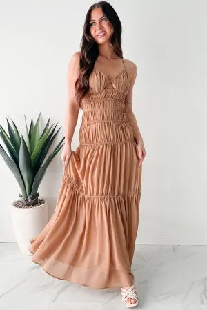 Strolling In Sicily Ruched Maxi Dress (Tan) Global Soul Fashion-forward long piece