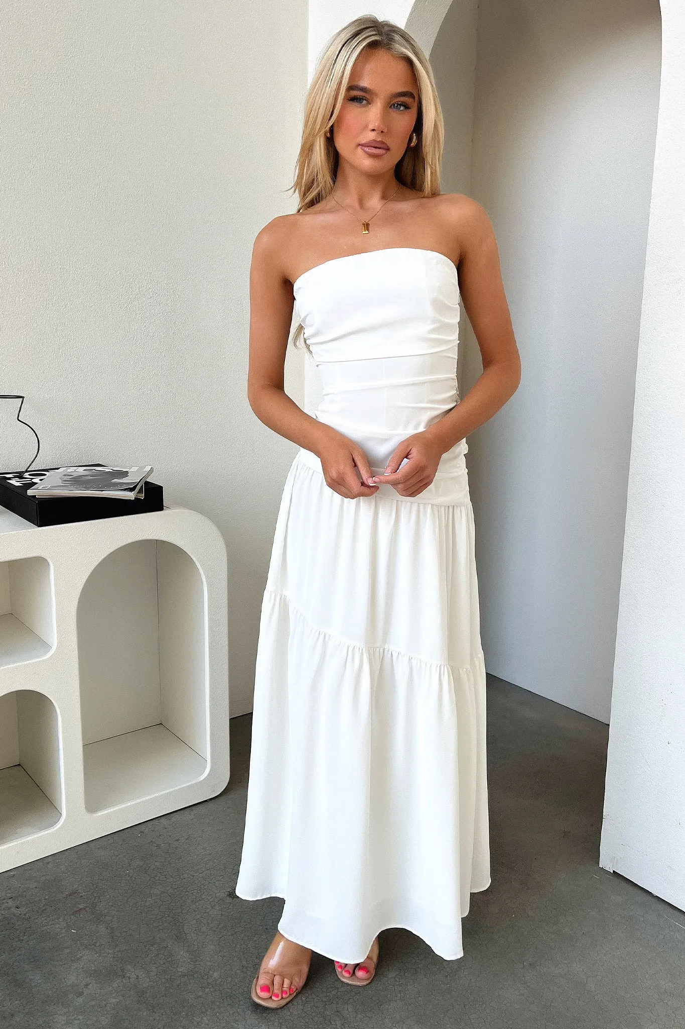 Charlotte Strapless Maxi Dress - White Trendy evening gown for parties