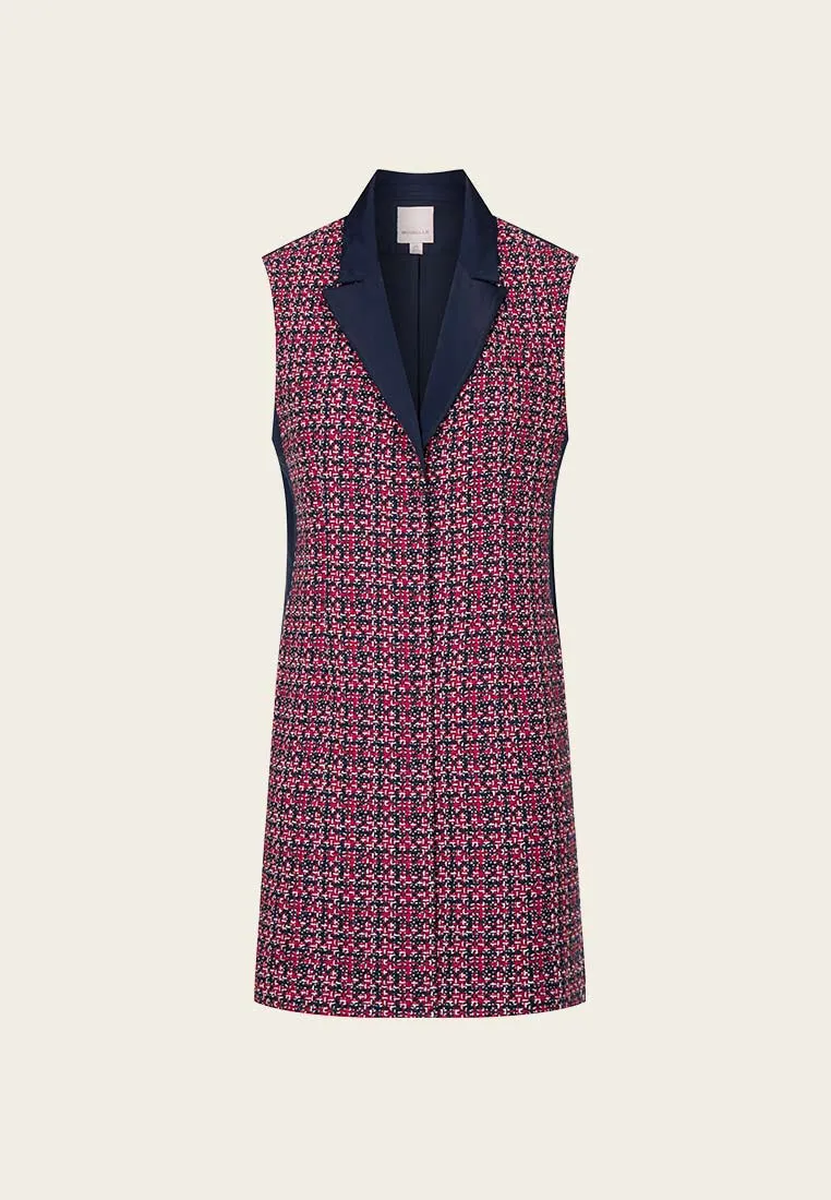 Red Tweed Snap-fastening Sleeveless Lapel Dress warm glow