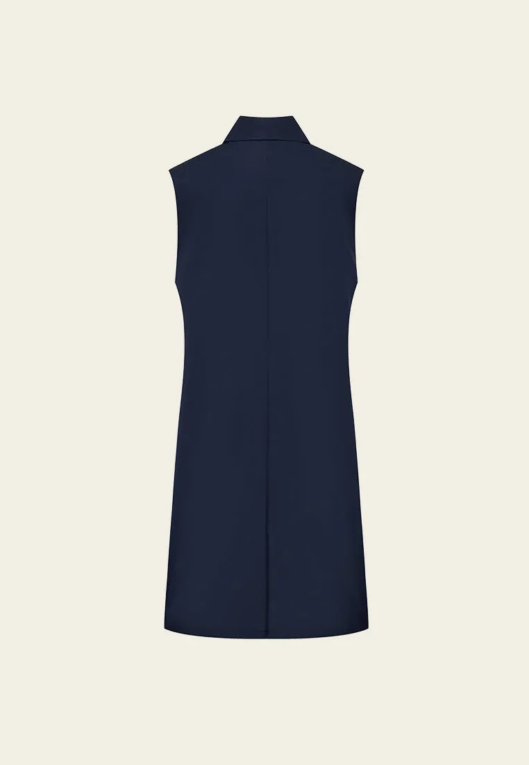 Natural Fiber Blend DurableThreadwork Red Tweed Snap-fastening Sleeveless Lapel Dress