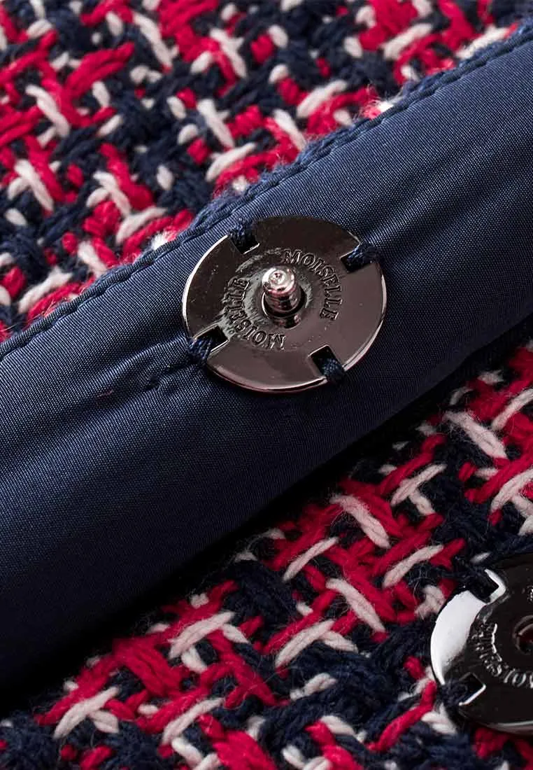 Red Tweed Snap-fastening Sleeveless Lapel Dress QuickAccess Pockets