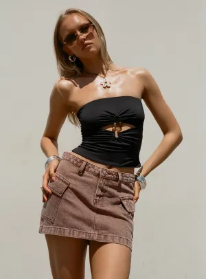 Zakai Cargo Denim Mini Skirt Brown Neat Finish