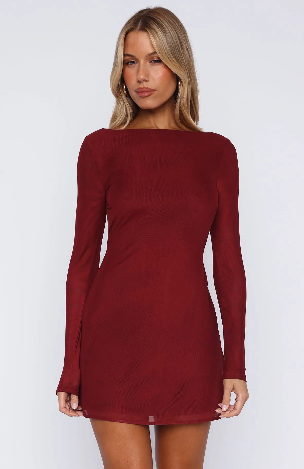 Fantasy Glow Bad Influence Long Sleeve Mini Dress Burgundy