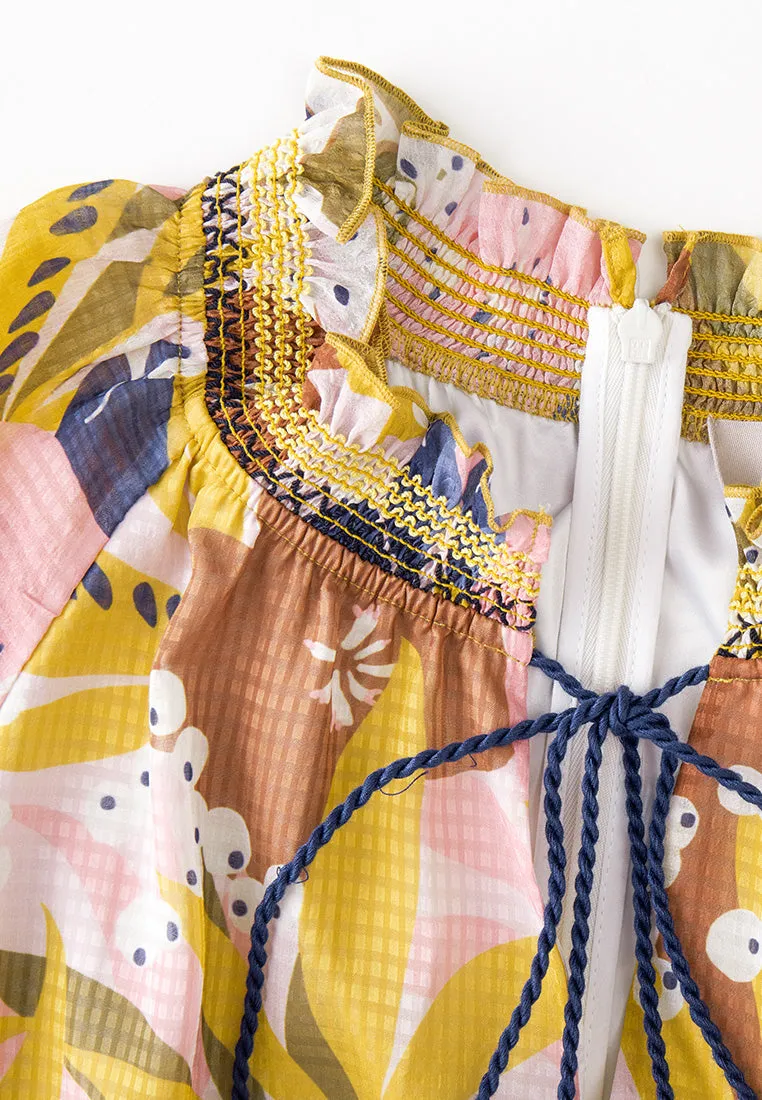 Yellow Floral Print Chiffon Maxi Dress FlexSeamTechnology Luxury Touch