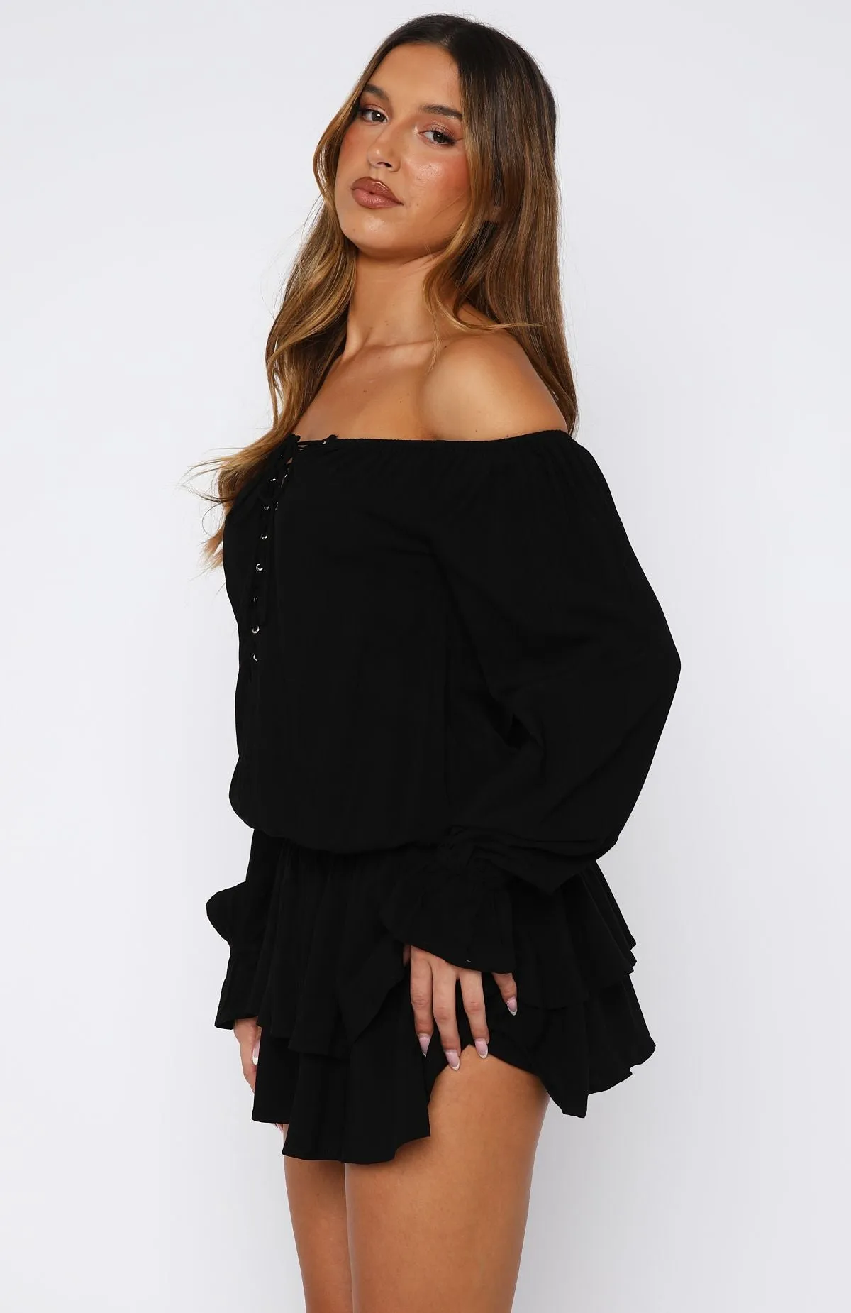 Let Me Long Sleeve Mini Dress Black FlexibleMaterial