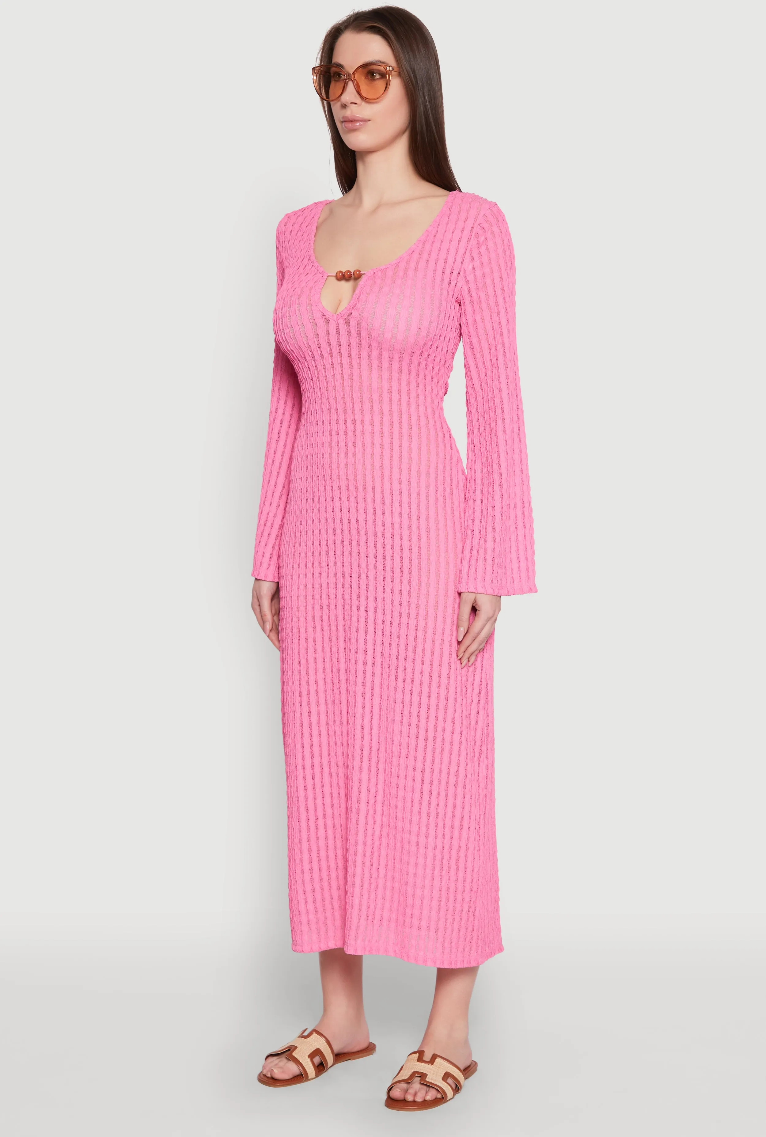 Textured Knit Beaded Keyhole Shadow Stripe Dress Effortless day-to-evening dress