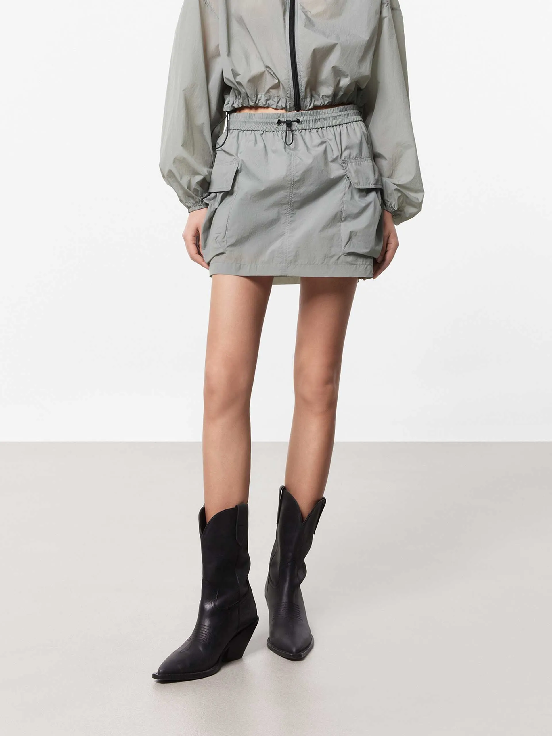 Layer Combo Drawstring Detail Pocket Skirt