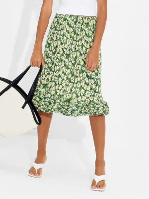 Structured Floral Print Skirt Layered Structure Textured Surface