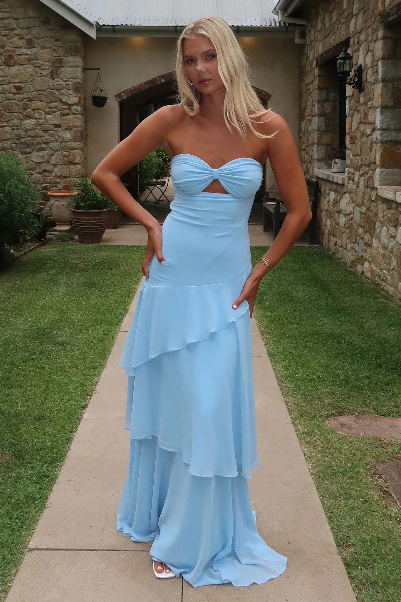 Feather Soft With its sophisticated design this dress will always remain a classic wardrobe piece Gretta Strapless Maxi Dress - Blue