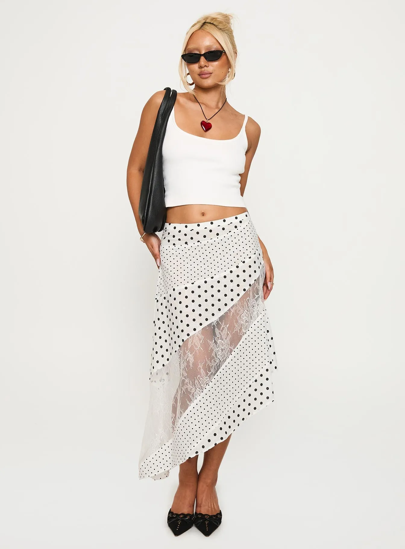 Elegant Flow Heritage Craft Rennar Maxi Skirt White / Polka Dot