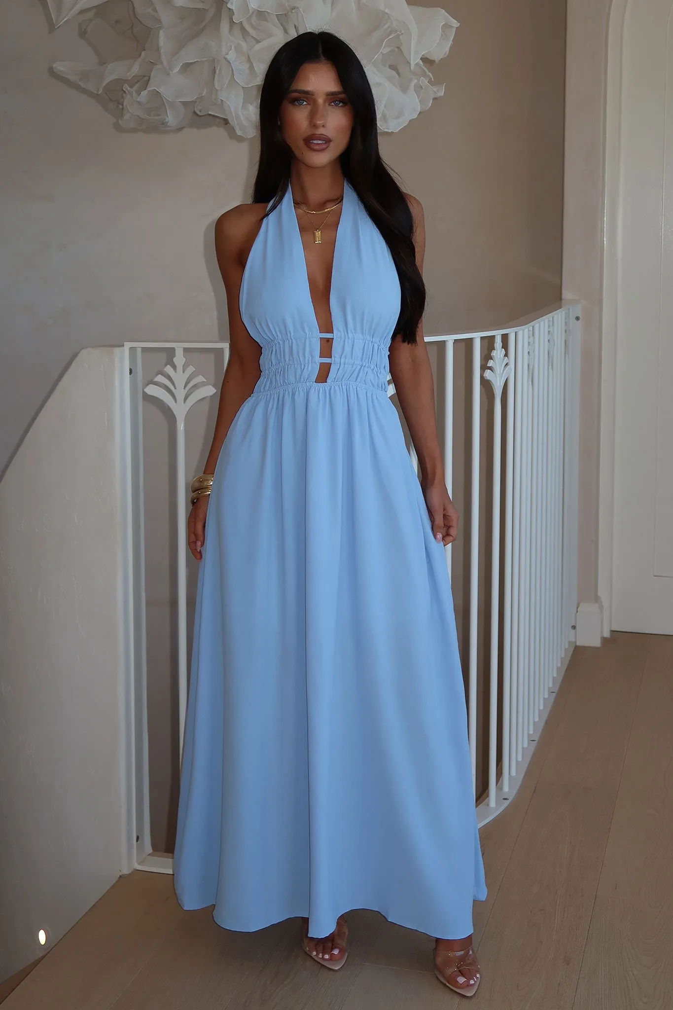 Shell Glow Front Button Arien Maxi Dress - Blue