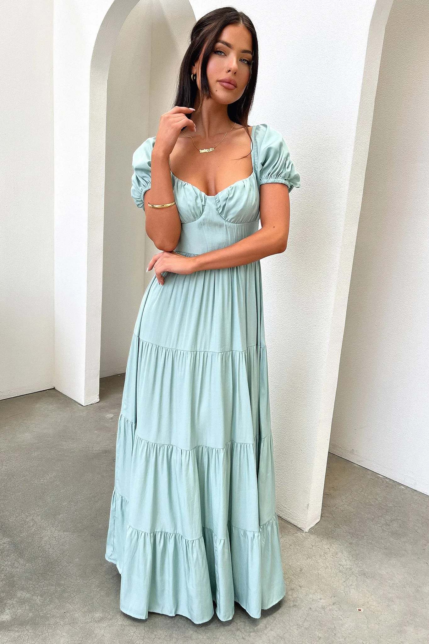 Levona Maxi Dress - Sage Pine Path Water Glow