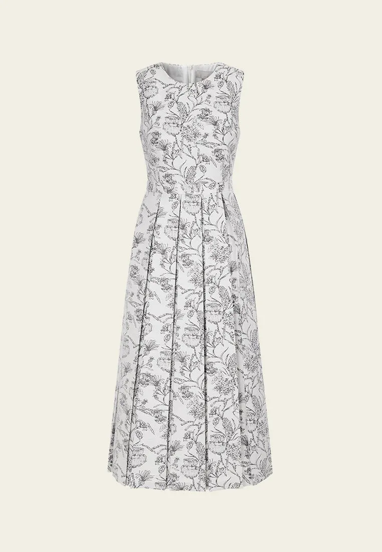 Royal Ease HighDensityWeave Pleated-detail Floral Jacquard Sleeveless Dress
