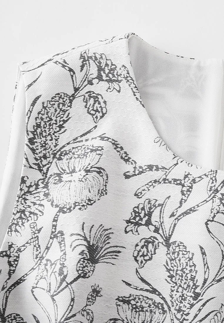 Pleated-detail Floral Jacquard Sleeveless Dress Spirit Glow Teen Fresh