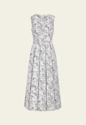 Royal Ease HighDensityWeave Pleated-detail Floral Jacquard Sleeveless Dress