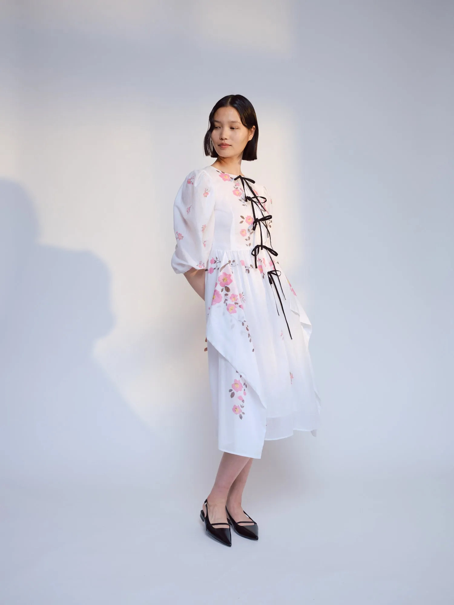 White Floral Blocks Geraldine Colour Block Printed Dress AntiStatic Material