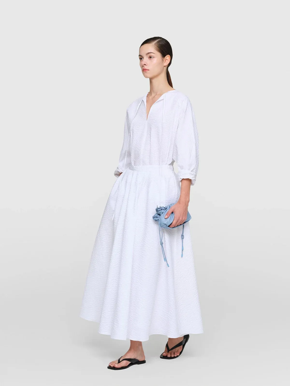 White Graeber Seersucker Dress Hero Glow